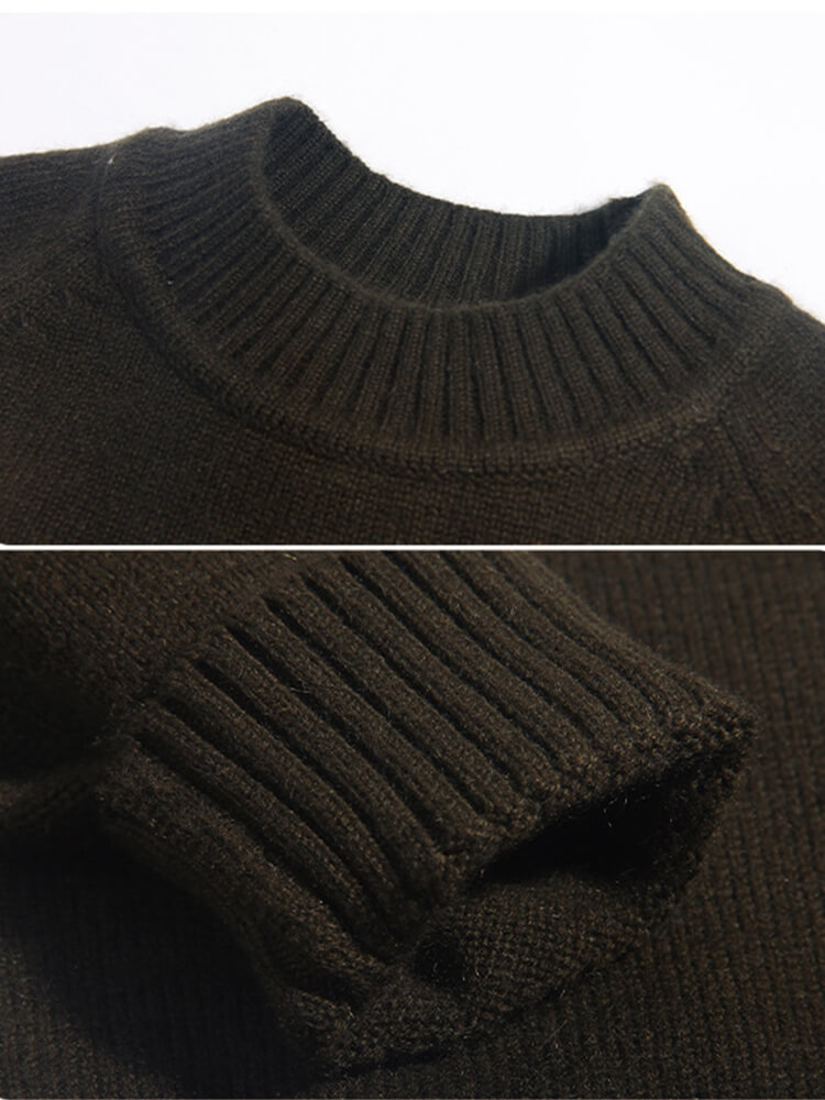 Kids Cute Whiskered Animal Face Olive Green Cashmere Sweater